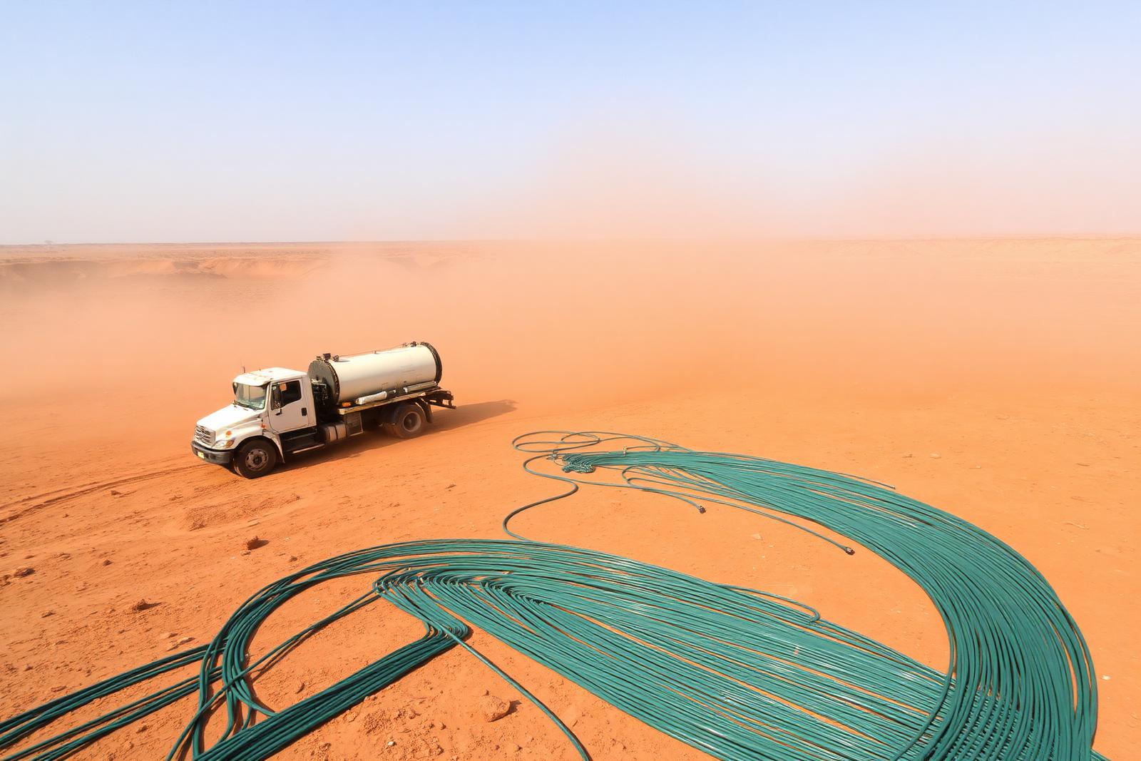 Seismic survey operation with geophone cables laid across exploration terrain